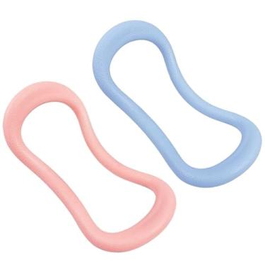 Imagem de 2 peças de anel de ioga para panturrilhas, anel circular de pilates para tonificação das costas coxas abdominais e pernas, anéis de fitness para ioga, pilates, exercícios de ginástica (rosa + azul