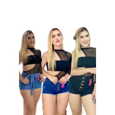 Imagem de kit 5 shorts jeans feminino, cintura alta, de fabrica - alumale jeans,