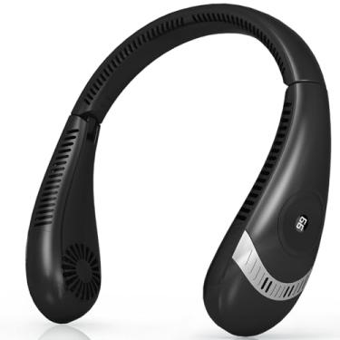 Imagem de OLV Ventilador de pescoço 5000 mAh bateria recarregável ventilador portátil 360° resfriamento sem lâmina 3 velocidades poderoso fluxo de ar pessoal dobrável ventilador de pescoço presentes para homens