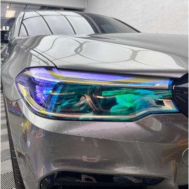 Imagem de LZLRUN 30,48 x 122 cm autoadesivo automotivo camaleão cromado farol farol de neblina vinil fumaça película adesivo capa (camaleão transparente)