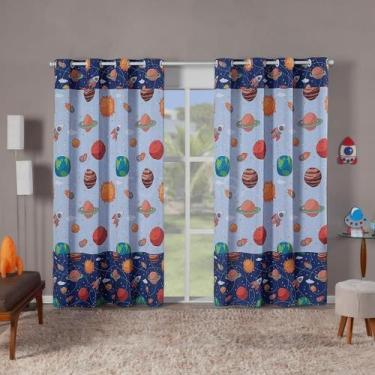 Imagem de Cortina Infantil Planetas Para Quarto 3.00X2,20 Estampada - Moro Confe