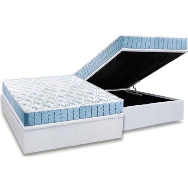 Imagem de Conjunto Box Baú Casal: Colchão Espuma D Angelis Anjos D20 Querubim + Base crc Courano White (138x188)