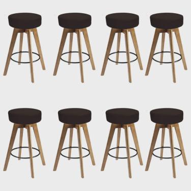 Imagem de Kit 08 Banqueta Alta Redonda Giratória Elsa Madeira Balcão Bistrô Cozinha Sintético Marrom - Ahz Móveis