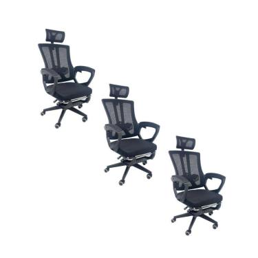 Imagem de Kit 3 Cadeiras de Escritório Presidente Executiva Oficial Paris Preto