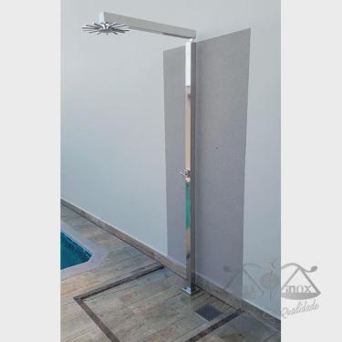Imagem de Ducha de piso c/ ducha Palito inox 304 p/ piscina ou sauna L Tubo Quadrado
