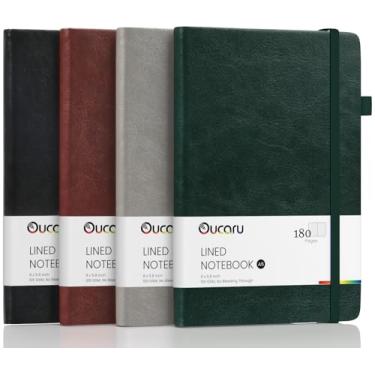 Imagem de Oucaru Caderno pautado com 180 páginas, pacote com 4, caderno A5 de capa dura para escrever, cadernos pequenos para homens e mulheres, caderno pautado para faculdade para trabalho, escritório, escola