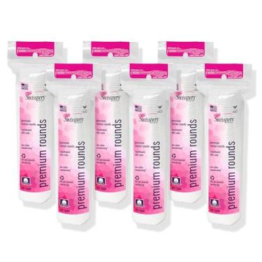Imagem de Swisspers Rodadas de algodão premium – 100 unidades (pacote com 6) – 100% algodão puro – Almofadas macias, absorventes e hipoalergênicas para remoção de maquiagem, cuidados com a pele, cuidados com o