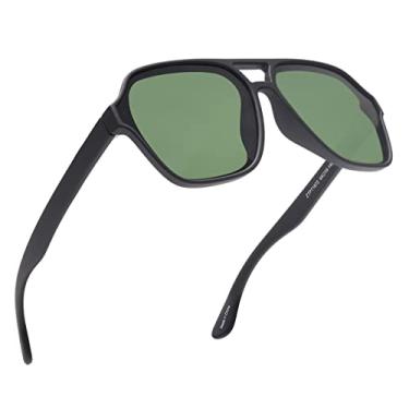 Imagem de GLINDAR Óculos de sol aviador polarizado masculino vintage grande óculos quadrados, Armação preta fosca/lente verde polarizada