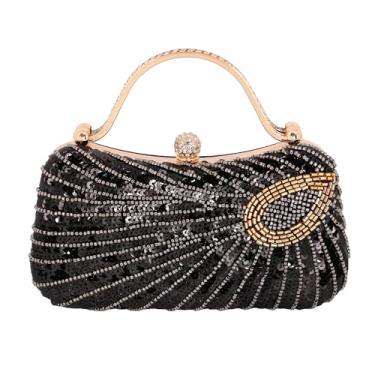 Imagem de Naimo Bolsa feminina de paetê, bolsa de mão com contas brilhantes, bolsa de festa de casamento, Preto
