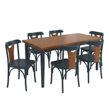 Imagem de Conjunto Sala De Jantar E Cozinha Com 6 Cadeiras Y Madeira Maciça Azul Petróleo