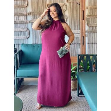 Imagem de Vestido Longo Plus Size Frente Única Faixa Ajustável Amarração Casual 
