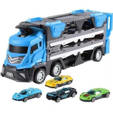 Imagem de Caminhão cegonha Truck 2 em 1 vira pista de corrida com lançador + 6 c