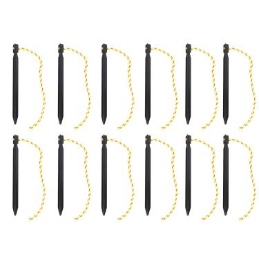 Imagem de Tent Stakes Alumínio Alumínio Leve três arestas pinos moídos com cordas de tração para acampamento de mochila de mochila Canopy preto 12pcs
