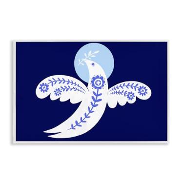 Imagem de Stupell Industries Pomba da paz com flores folclóricas, arte giclée emoldurada branca, design de Hannah Moren, 18 x 12