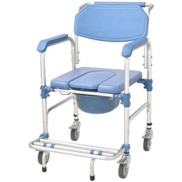 Imagem de Cadeira cômoda, cadeira de vaso sanitário, cadeira de chuveiro com rodas, cadeira cômoda 4 em 1/com cadeira de vaso sanitário com rodas/cadeira de rodas/4 freios de rodas/vaso sanitário móvel dobrável
