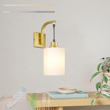 Imagem de E27 Luz de parede interna operada por bateria recarregável por USB com temporizador, arandela de parede regulável sem fio com controle remoto de tecido de sombra corredor quarto sala de estar 3000