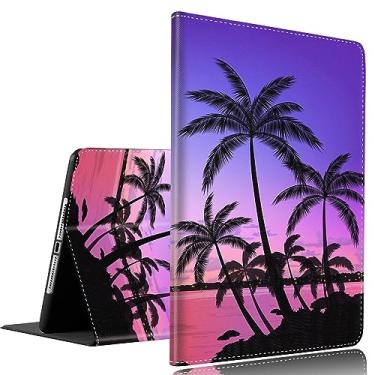 Imagem de Capa para iPad 9ª/8ª/7ª geração 2021/2020/2019 iPad 10,2 polegadas também serve para iPad Air 3ª geração 2019, capa de pé com hibernar/despertar automático, pôr do sol do mar tropical folhas de