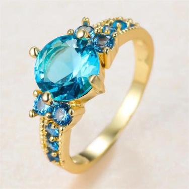 Imagem de Anel de Noivado Vintage com Pedra Azul Cristal - Ouro - Jóia para Mulh