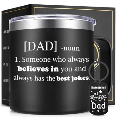 Imagem de Lifecapido Presentes de Dia dos Pais para o Pai, Definição de Pai Caneca de Café Isolada 400 ml com Chaveiro, Presentes para o Dia dos Pais, Aniversário, Natal, Preto