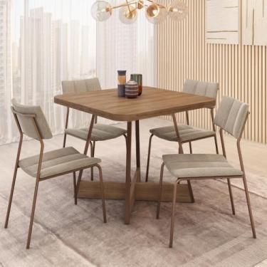 Imagem de Conjunto Sala de Jantar Fontana 4 Cadeiras Carraro Areia/Rose/Nogal