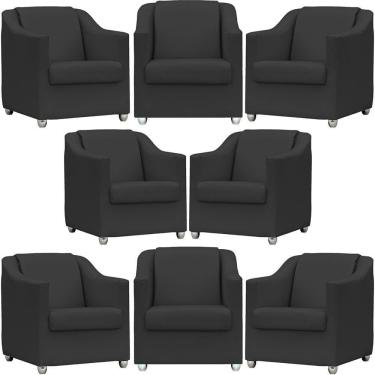 Imagem de Kit 8 Poltronas Mila Corino Cores Pé De Plástico Cromado - Preto Corino