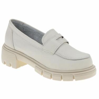 Imagem de Mocassim Feminino Couro Tratorado Salto Confortável La Botte, Branco, 