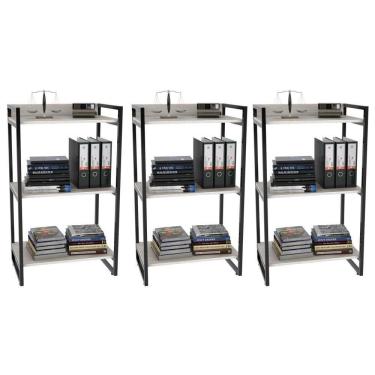 Imagem de Kit 3 Estantes Livreiro Prisma Estilo Industrial 60cm 3 Prateleiras C08 Snow - Mpozenato