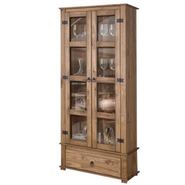 Imagem de Cristaleira De Madeira Maciça Rústica 2 Portas Em Vidro Mel