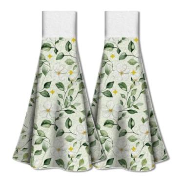 Imagem de WADORN Conjunto de 2 toalhas de pendurar para cozinha, flores, plantas, primavera, cozinha, toalha de mão, com gancho, absorvente, toalha de prato, toalha de chá, 31,5 x 34,3 cm, para cozinha,