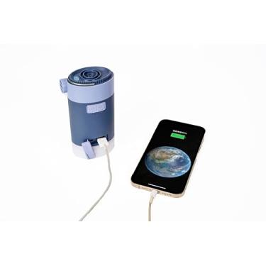 Imagem de Bomba de Ar Portátil Elétrica Recarregável Solar com Lanterna LED 4 em 1 Inflador e Desinflador para Camping Power Bank USB-C 4000mAh Mini Compressor para Colchão Trilha Viagem e Emergências