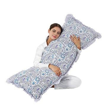 Imagem de Capa CPC Aqua Blue 100% algodão com estampa de babados 50 x 137 cm, fronha floral boho feita à mão, roupa de cama de casa de campo, capa de almofada decorativa macia para decoração de quarto