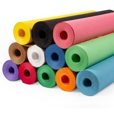 Imagem de Paclord Rolos de papel de construção multicoloridos feitos nos EUA, 20,4 kg/66 g/m², 12 rolos – Papel kraft colorido de luxo para projetos escolares e artísticos, faça você mesmo, artesanato – não