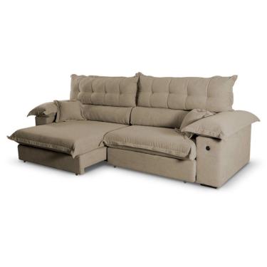 Imagem de Sofá 3 Lugares Retrátil e Reclinável com USB Absoluto Linho Marrom