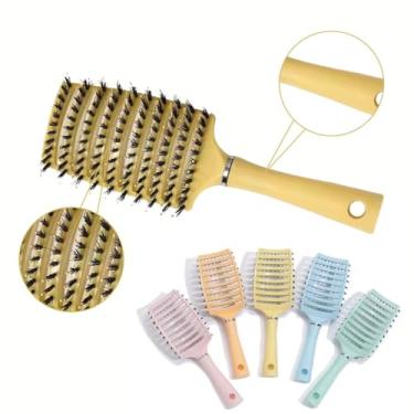 Imagem de Escova Raquete Profissional Vazada com Cerdas de Javali e Nylon | Desembaraça sem Quebrar | Resistente ao Calor (Amarelo)