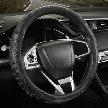 Imagem de WJMZ Capa de volante 3D ótima aderência com orifício de favo de mel 3D, design esportivo antiderrapante, grande 40,6 cm para F150 F250 F350 Modelo S X Ram 4Runner Tacoma Tundra Range Rover (preto com