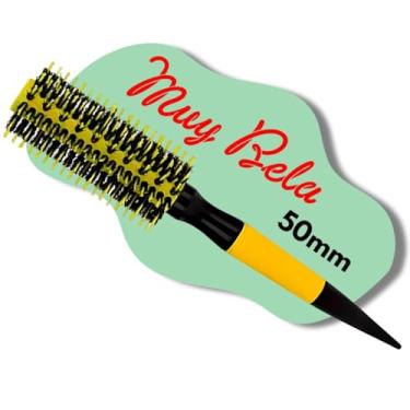Imagem de Escova de Cabelo Profissional Redonda Cerdas Javali e Nylon (Amarelo, 50mm)
