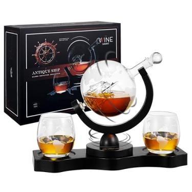 Imagem de Conjunto de globo rotativo de decantador de uísque com 2 copos de uísque gravados de 283 g | 822 g | Globo Mundial Interativo em movimento, presentes para homens, pai, aniversário de licor Scotch