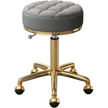 Imagem de Cadeira Com Rodas Ajustável Com Aço Metal Dourado 5 Garras Para Salões De Beleza, Escritório, Bancos De Bar - Assento Redondo Com Rodas De Terra - Móveis Ergonômicos Ideais (, Dark Grey