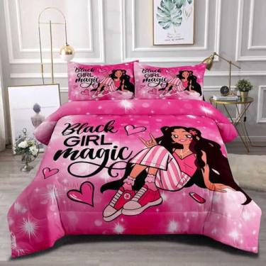 Imagem de GRAT TIOC Conjunto de edredom infantil para meninas, negras, mágica, princesa, melanina, para cama e quarto