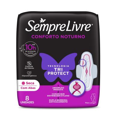 Imagem de Absorvente Sempre Livre Conforto Noturno Seca com Abas 8 Unidades