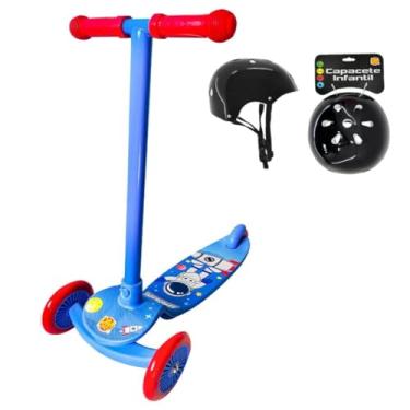 Imagem de Genérico, Kit Patinete Ajustável Astronauta Infantil Azul e Capacete