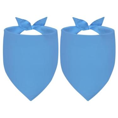 Imagem de Agroon Bandanas de cachorro em branco azul grande 2 peças, cachecol de algodão sólido DIY, lenço de babador reversível triangular durável para filhotes, presente personalizado de aniversário/festa