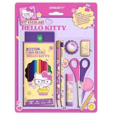 Imagem de Kit completo Escolar Hello Kitty com Lápis de Cor 12 Cores (Apontador,