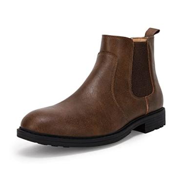 Imagem de Bota masculina Chelsea com bico redondo sem cadarço, impermeável, couro sintético, clássico, botas masculinas, Marrom escuro, 13