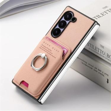 Imagem de Capa para Galaxy Z Fold6, carteira magnética de couro removível com suporte para cartão (para Galaxy Z Fold6/rosa)