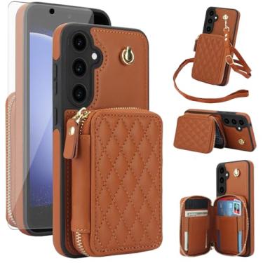 Imagem de Capa de celular para Samsung Galaxy S23 FE 5G carteira de celular com protetor de tela de vidro temperado alça transversal de pulso suporte cordão de bloqueio RFID suporte de cartão de crédito S 23 EF