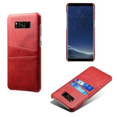 Imagem de Capas Compatível com Samsung Galaxy S8,Caso de couro PU-Tampa de telefone a prova de choque com 2 slots de cartão,Proteção anti-impressão digital e anti-gota-Red