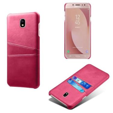 Imagem de Capas Compatível com Samsung Galaxy J7 Pro,Caso de couro PU-Tampa de telefone a prova de choque com 2 slots de cartão,Proteção anti-impressão digital e anti-gota-Rose Red