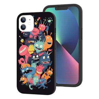 Imagem de ZHEPAITAO Capa compatível com iPhone 12 iPhone 12 Pro - Capa protetora colorida Happy Monster com design exclusivo para mulheres e meninas à prova de choque