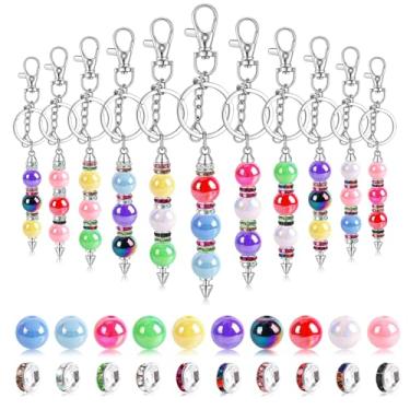 Imagem de Ferreve Conjunto de 200 peças de chaveiros com contas, conjunto em branco a granel, espaçador multicolorido, contas focais de acrílico, kit de fabricação de chaveiros, acessórios DIY para canetas